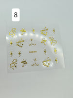 Variety of gold nail art stickers. Please match picture number with style number