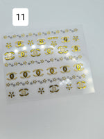 Variety of gold nail art stickers. Please match picture number with style number