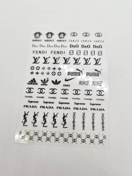 nail stickers lv and gucci logo